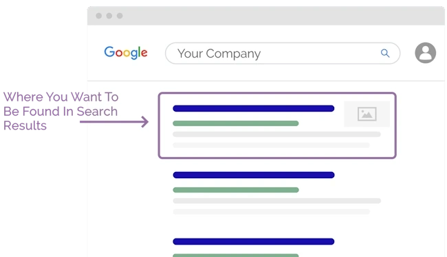 Search engine optimization in web design showing an image of search results with a top ranking