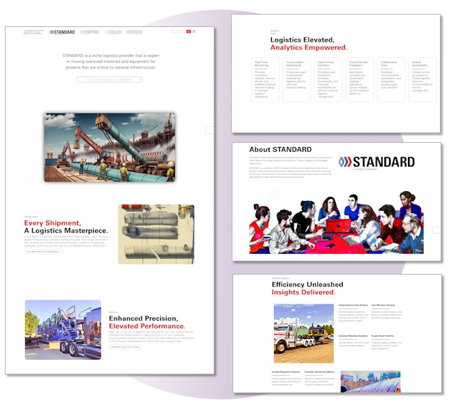 Standard Freight's new web design after working with us