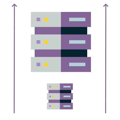 Illustration of a server becoming larger to demonstrate vertical scaling