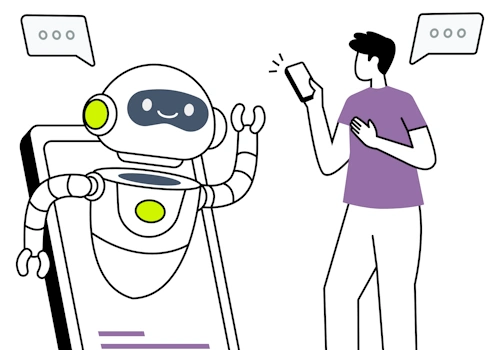 Ai and human communicating with chat bubbles