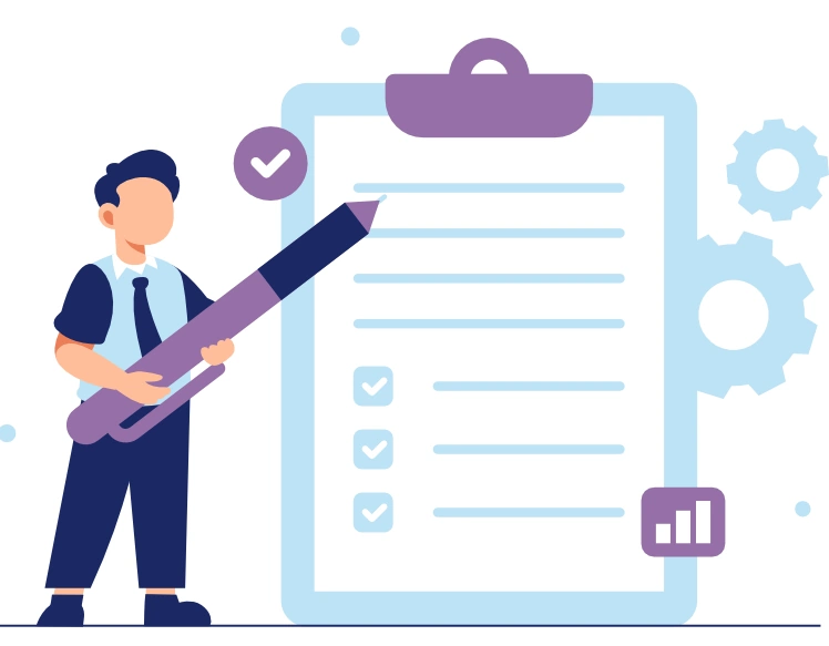 illustration of man with a pencil and a checklist of requirements